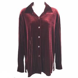 Vintage Brick Red Plush Velour Long Shirt, Sz M